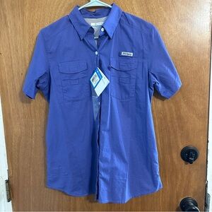 Columbia PFG Bonehead II White Short Sleeve Button Up Shirt Women's Fishing Sz S